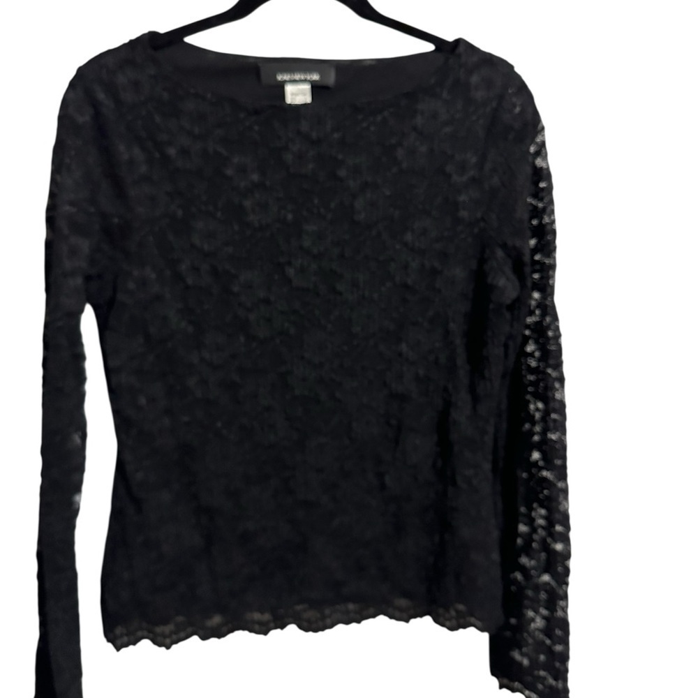 Jones New York Black Lace Overlay Blouse Top Goth Grunge Y2K Small Minimalist